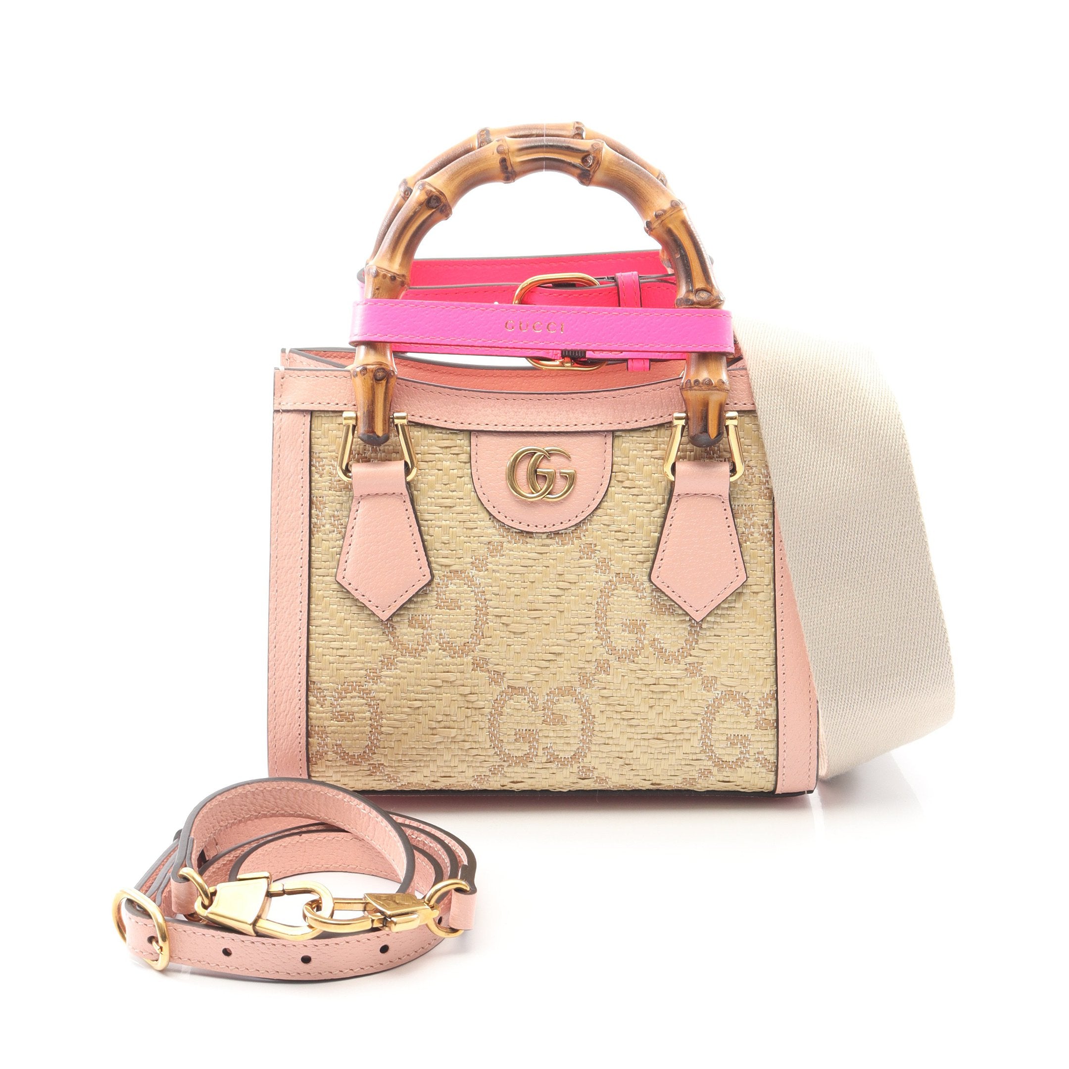 ダイアナ ミニ バンブー ハンドバッグ トートバッグ ラフィア レザー