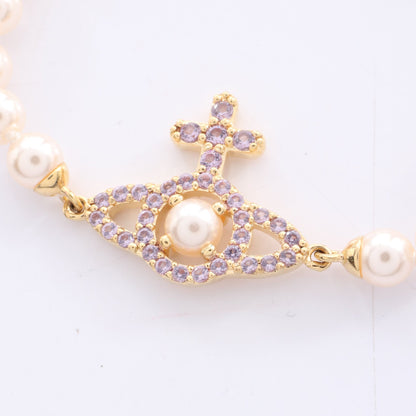 OLYMPIA PEARL ブレスレット フェイクパール GP ラインストーン ホワイト ゴールド ライトパープル ヴィヴィアンウエストウッド アクセサリー Vivienne Westwood