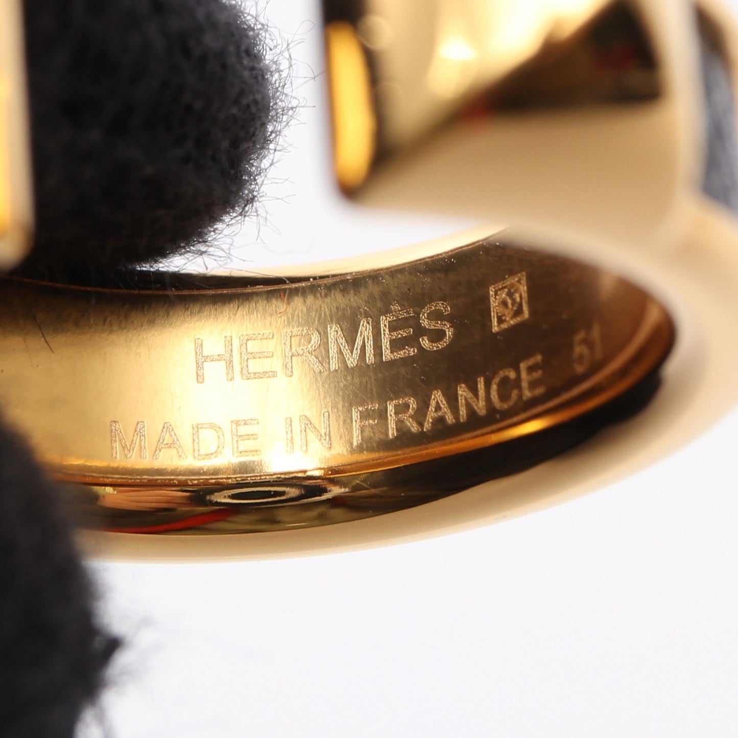 アテナ ドゥブル クルー リング 指輪 GP レザー ゴールド ブラック エルメス アクセサリー HERMES