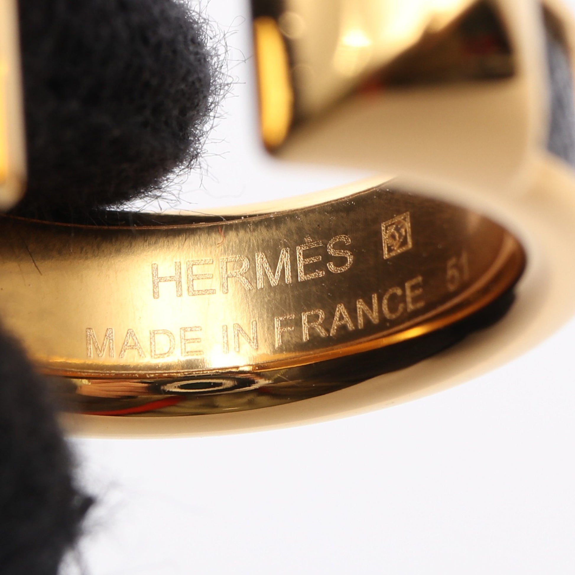 アテナ ドゥブル クルー リング 指輪 GP レザー ゴールド ブラック エルメス アクセサリー HERMES