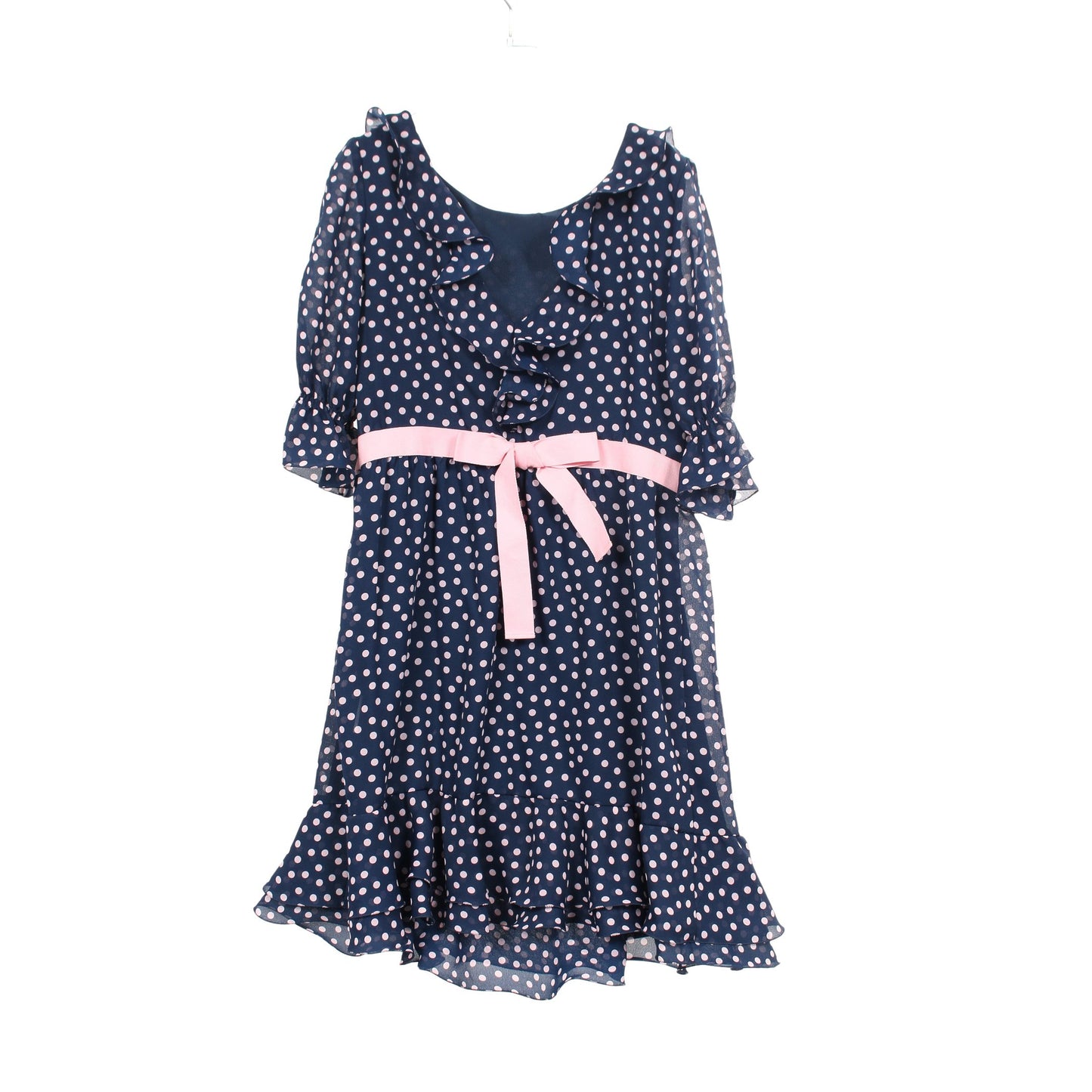 ワンピース 五分袖 ドット ネイビー ピンク リボン レッドヴァレンティノ ワンピース RED VALENTINO