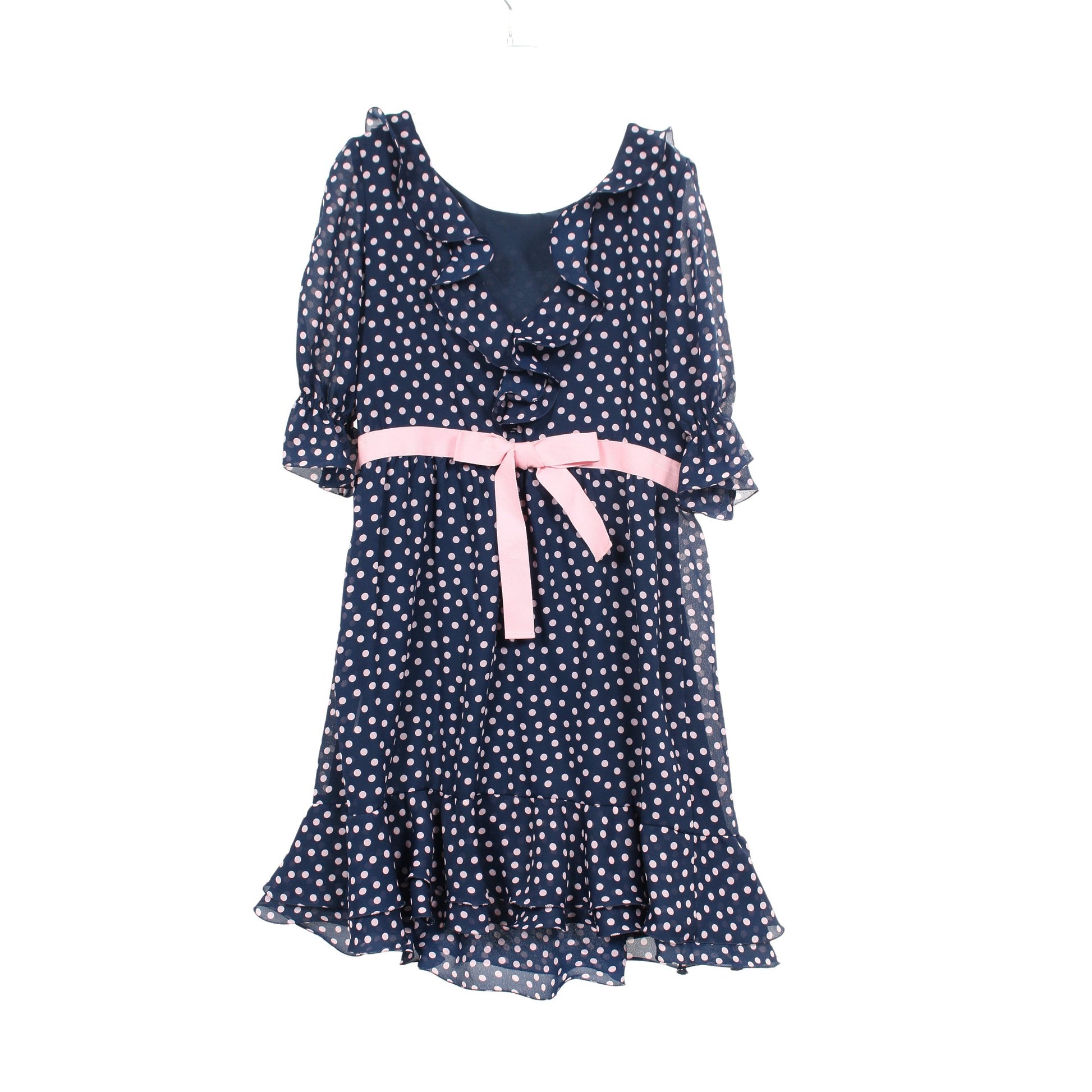 ワンピース 五分袖 ドット ネイビー ピンク リボン レッドヴァレンティノ ワンピース RED VALENTINO
