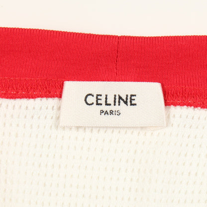 16 エンブロイダリー 半袖Tシャツ スパンコール メッシュ コットン ホワイト レッド セリーヌ トップス CELINE