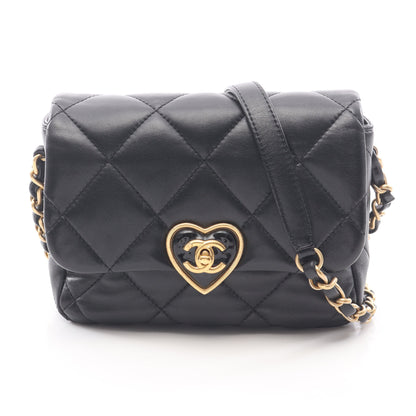マトラッセ ハートロック チェーンショルダーバッグ ラムスキン ブラック ゴールド金具 シャネル バッグ CHANEL