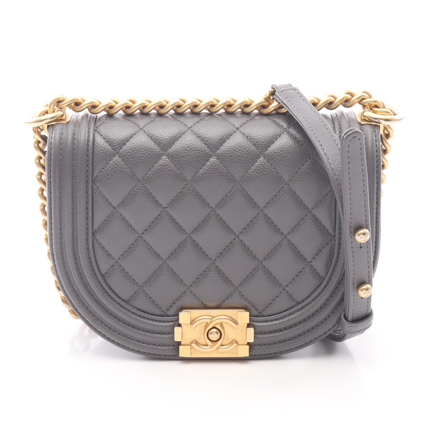 ボーイシャネル スモール チェーンショルダーバッグ キャビアスキン グレー ゴールド金具 シャネル バッグ CHANEL
