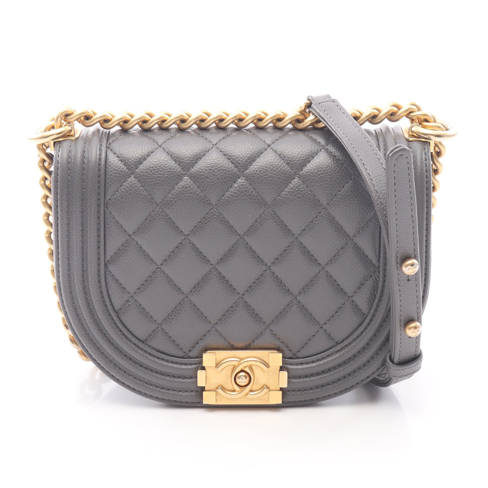 ボーイシャネル スモール チェーンショルダーバッグ キャビアスキン グレー ゴールド金具 シャネル バッグ CHANEL