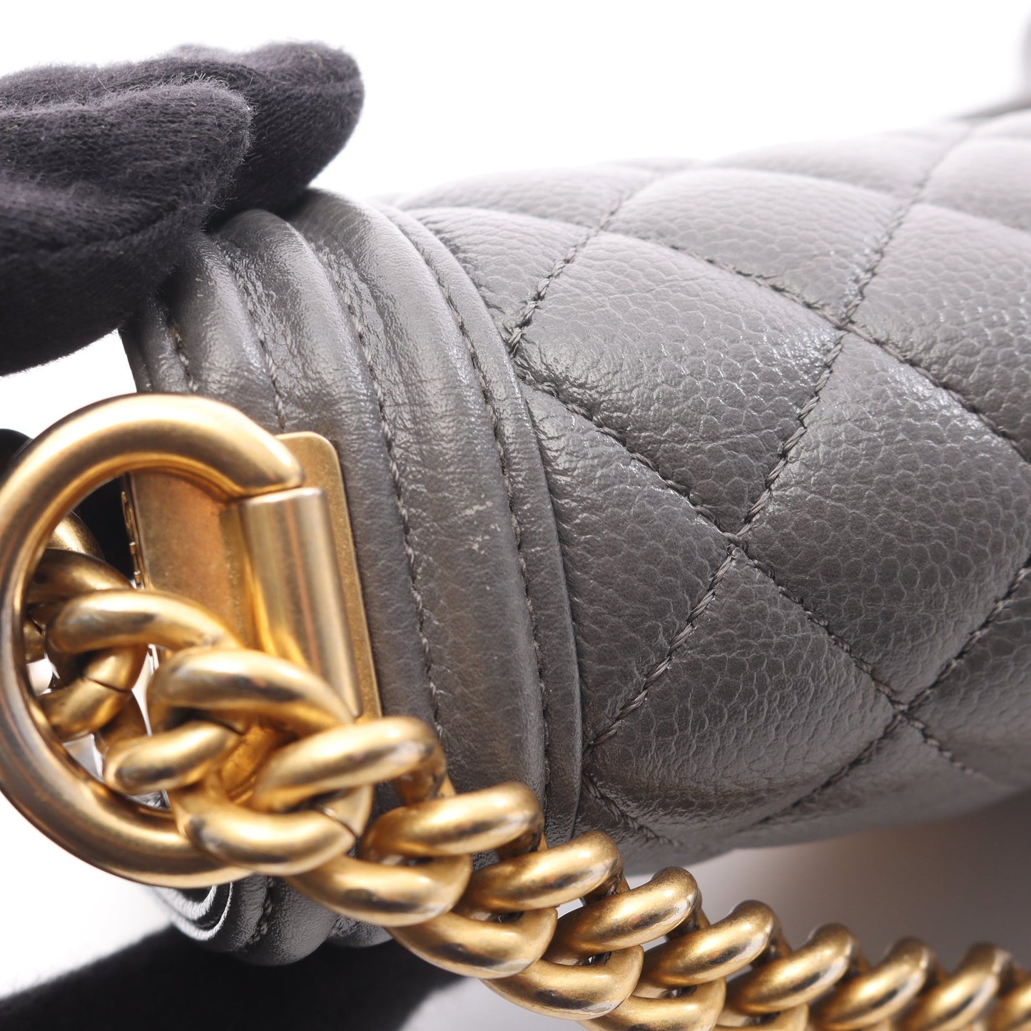 ボーイシャネル スモール チェーンショルダーバッグ キャビアスキン グレー ゴールド金具 シャネル バッグ CHANEL