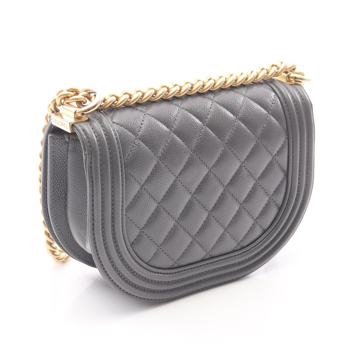 ボーイシャネル スモール チェーンショルダーバッグ キャビアスキン グレー ゴールド金具 シャネル バッグ CHANEL