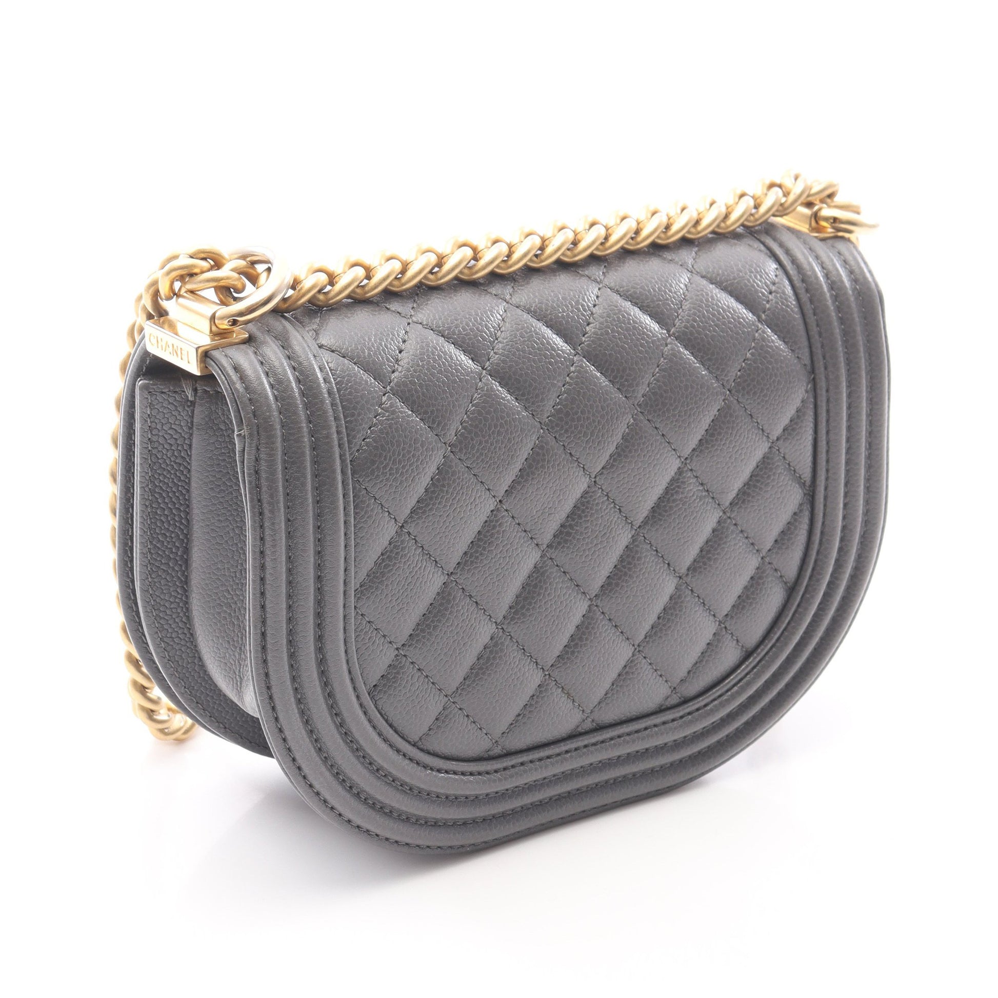 ボーイシャネル スモール チェーンショルダーバッグ キャビアスキン グレー ゴールド金具 シャネル バッグ CHANEL