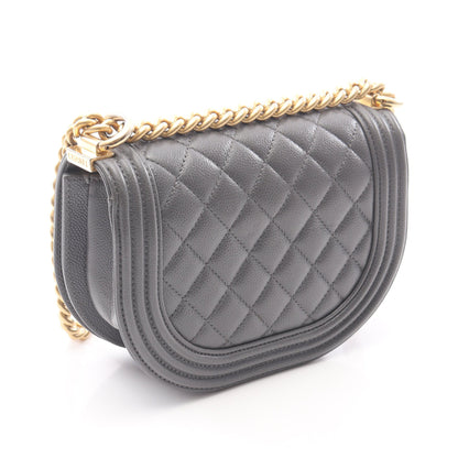 ボーイシャネル スモール チェーンショルダーバッグ キャビアスキン グレー ゴールド金具 シャネル バッグ CHANEL