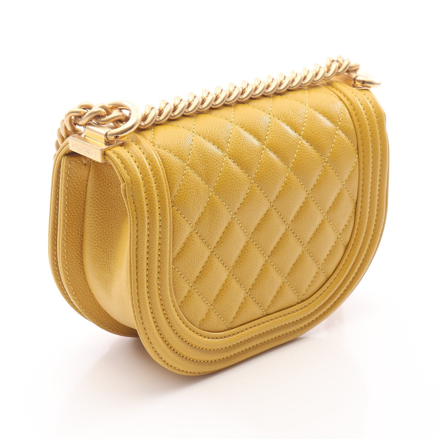ボーイシャネル スモール チェーンショルダーバッグ キャビアスキン イエローブラウン ゴールド金具 シャネル バッグ CHANEL