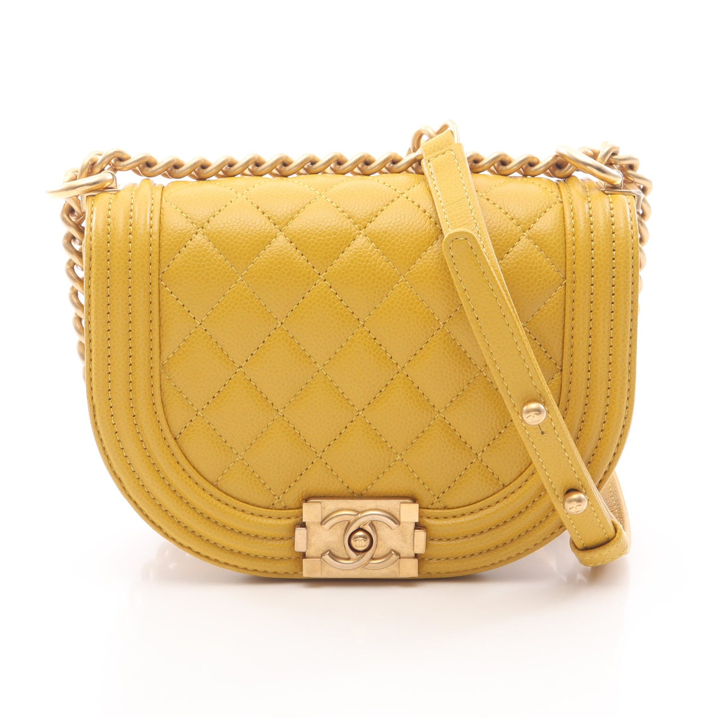 ボーイシャネル スモール チェーンショルダーバッグ キャビアスキン イエローブラウン ゴールド金具 シャネル バッグ CHANEL