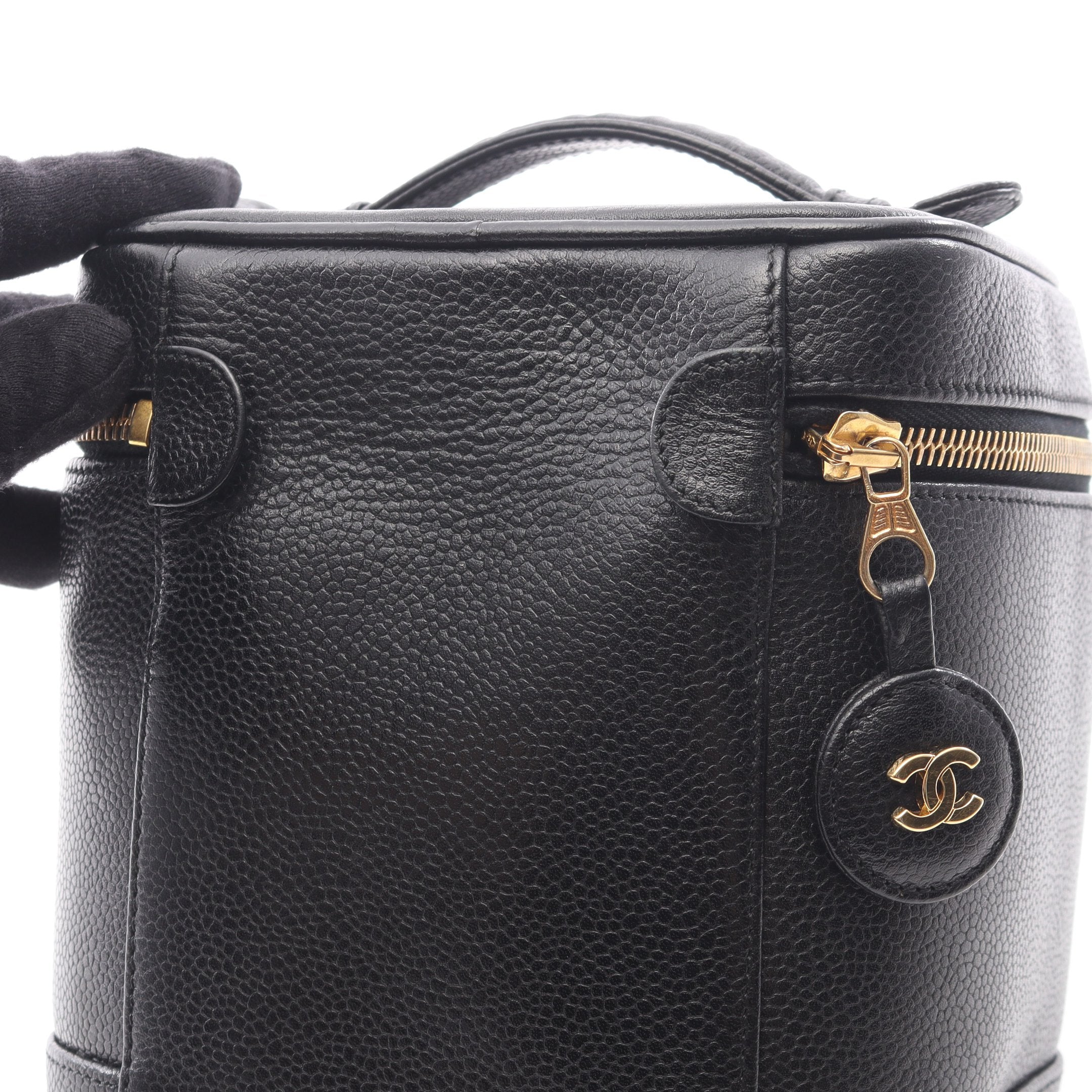 ココマーク ハンドバッグ バニティバッグ キャビアスキン ブラック