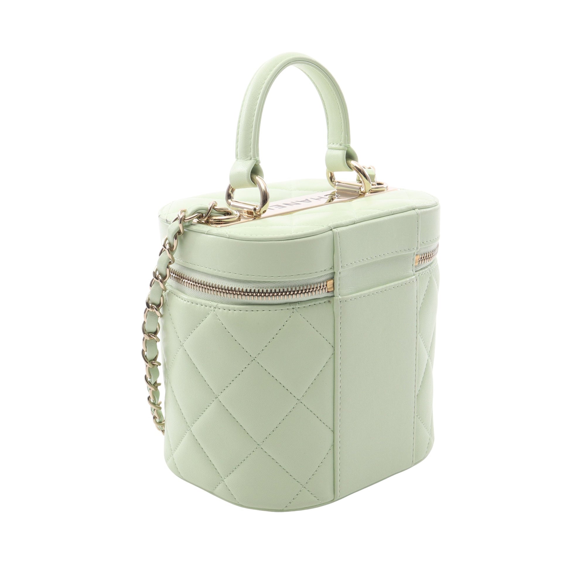トレンディCC バニティバッグ チェーンショルダーバッグ レザー ライトグリーン ゴールド金具 シャネル バッグ CHANEL