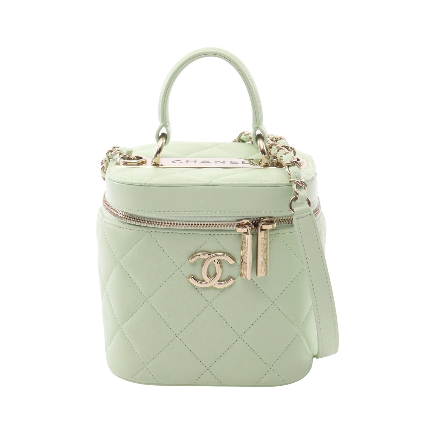 トレンディCC バニティバッグ チェーンショルダーバッグ レザー ライトグリーン ゴールド金具 シャネル バッグ CHANEL