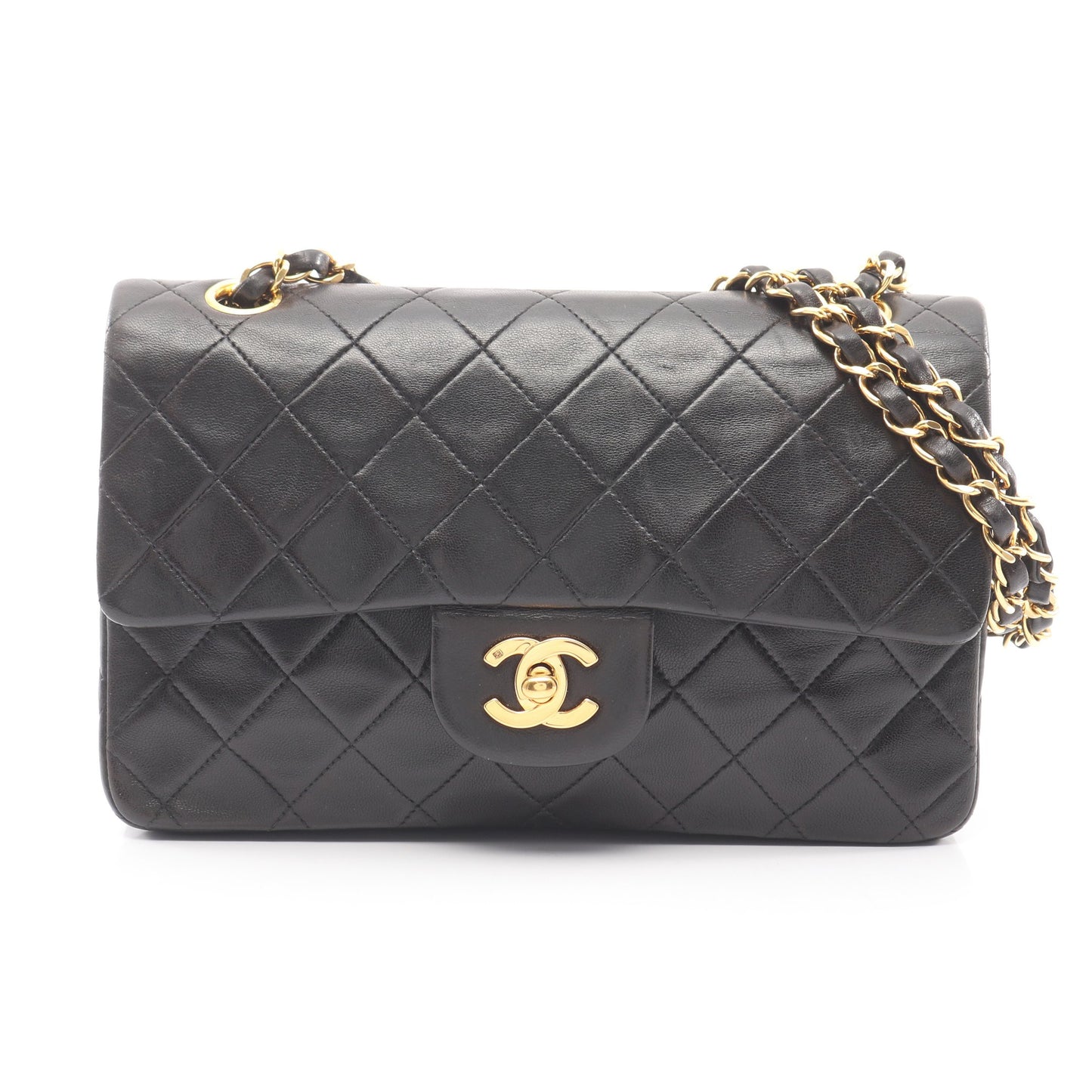 マトラッセ Wフラップ Wチェーンショルダーバッグ ラムスキン ブラック ゴールド金具 シャネル バッグ CHANEL