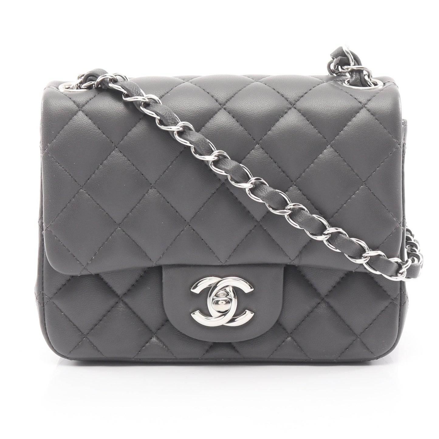 ミニマトラッセ チェーンショルダーバッグ ラムスキン グレー シルバー金具 シャネル バッグ CHANEL