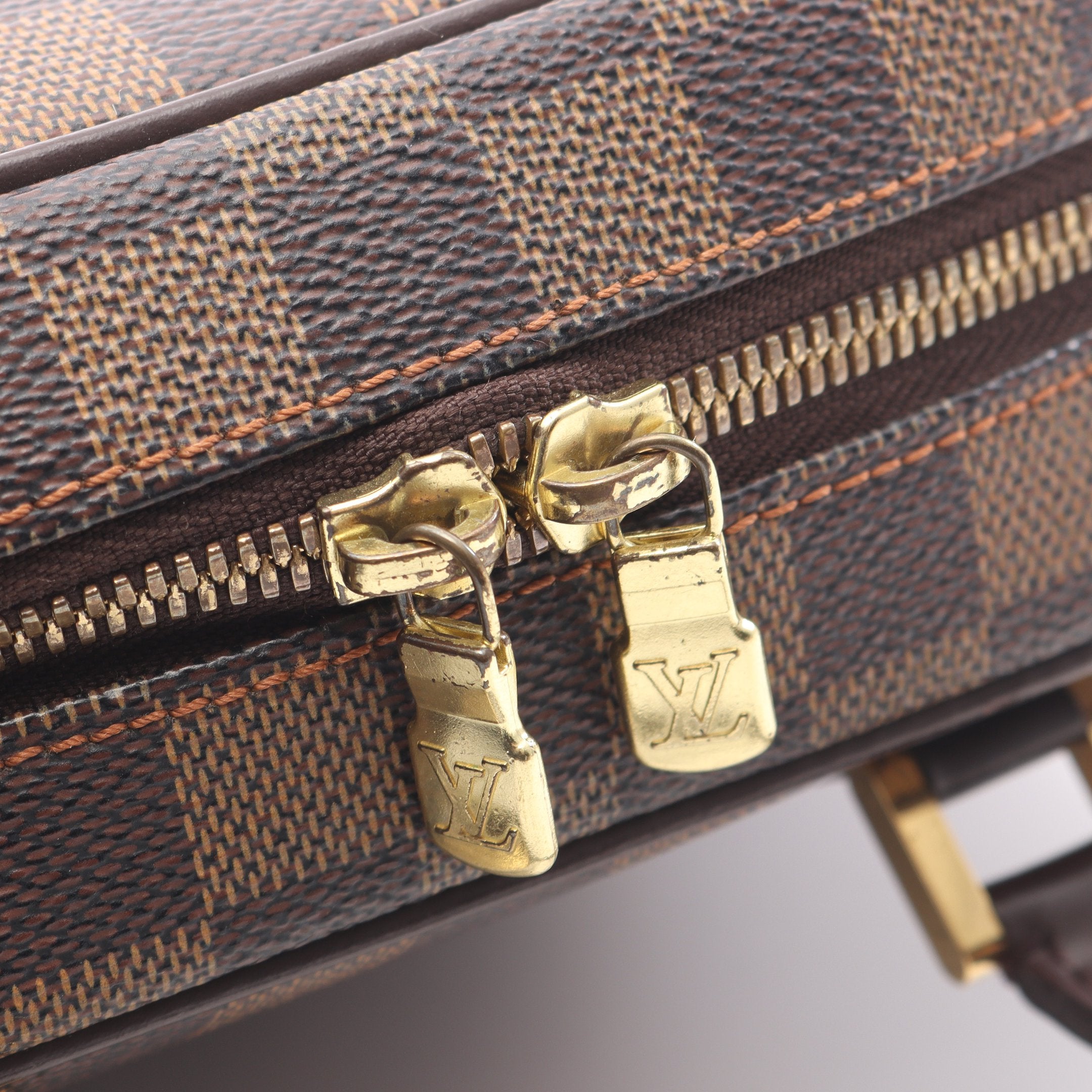 サリア ミニ ダミエエベヌ ハンドバッグ PVC レザー ブラウン ルイ