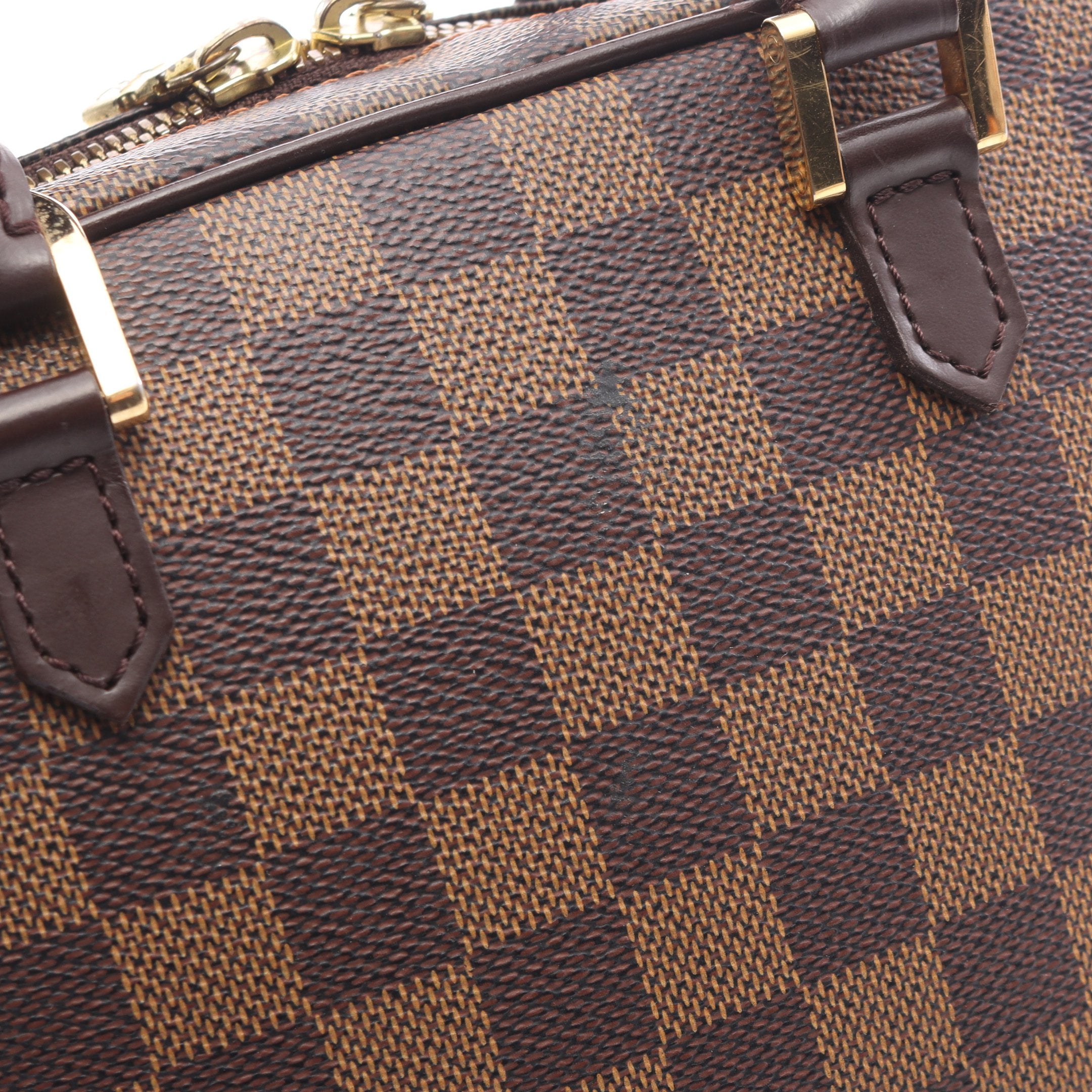 サリア ミニ ダミエエベヌ ハンドバッグ PVC レザー ブラウン ルイ