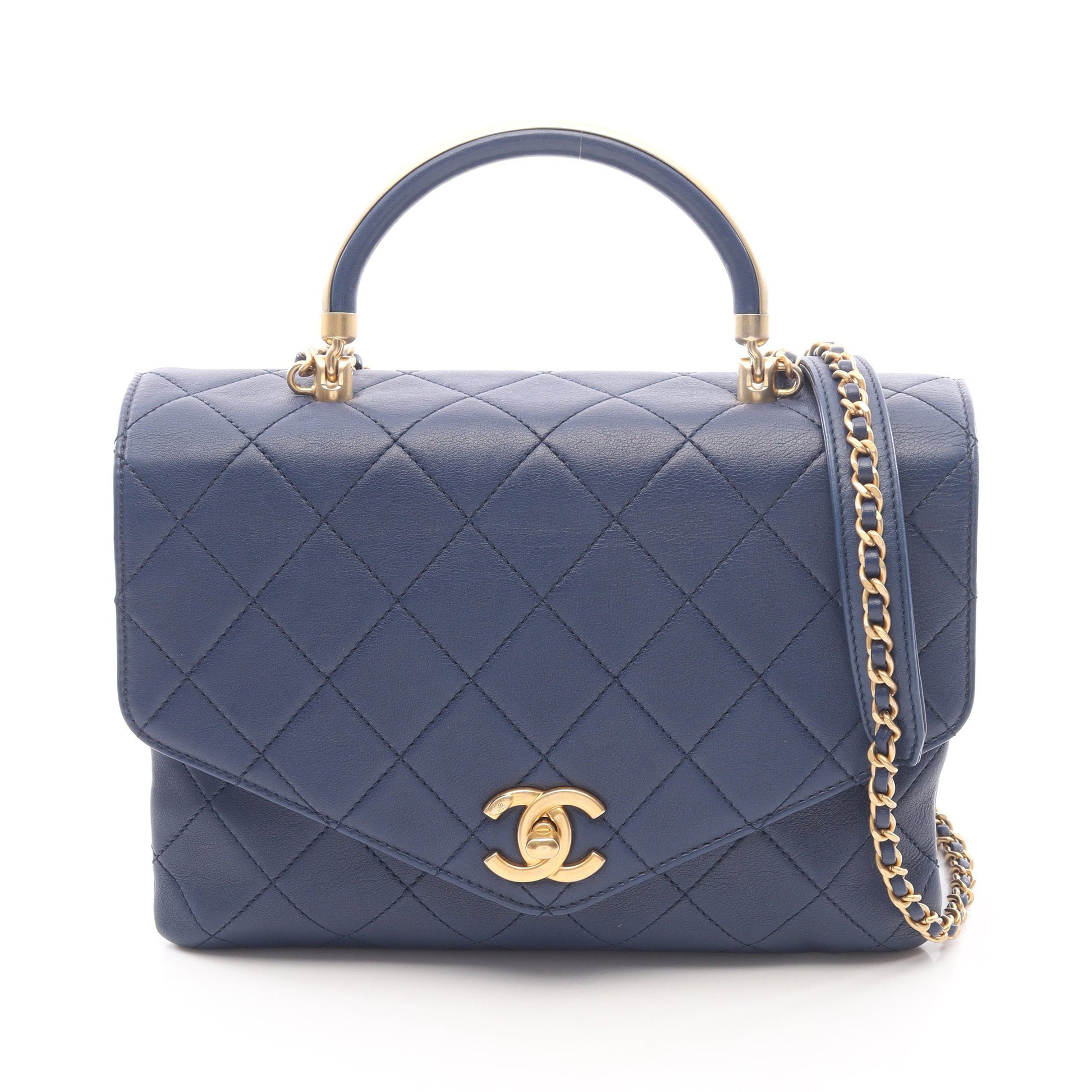 マトラッセ チェーンショルダーバッグ ラムスキン ダークブルー ゴールド金具 2WAY シャネル バッグ CHANEL