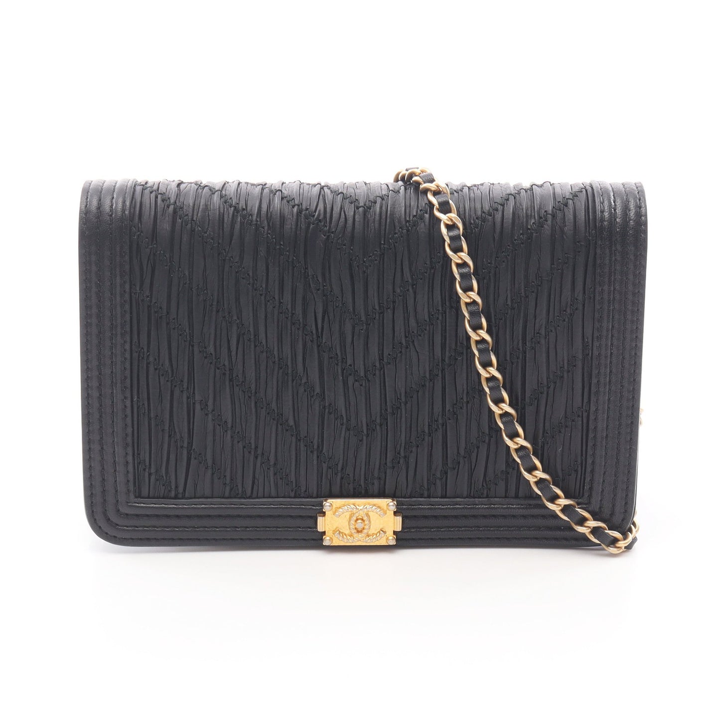 ボーイシャネル チェーンショルダーバッグ レザー ブラック ゴールド金具 シャネル バッグ CHANEL