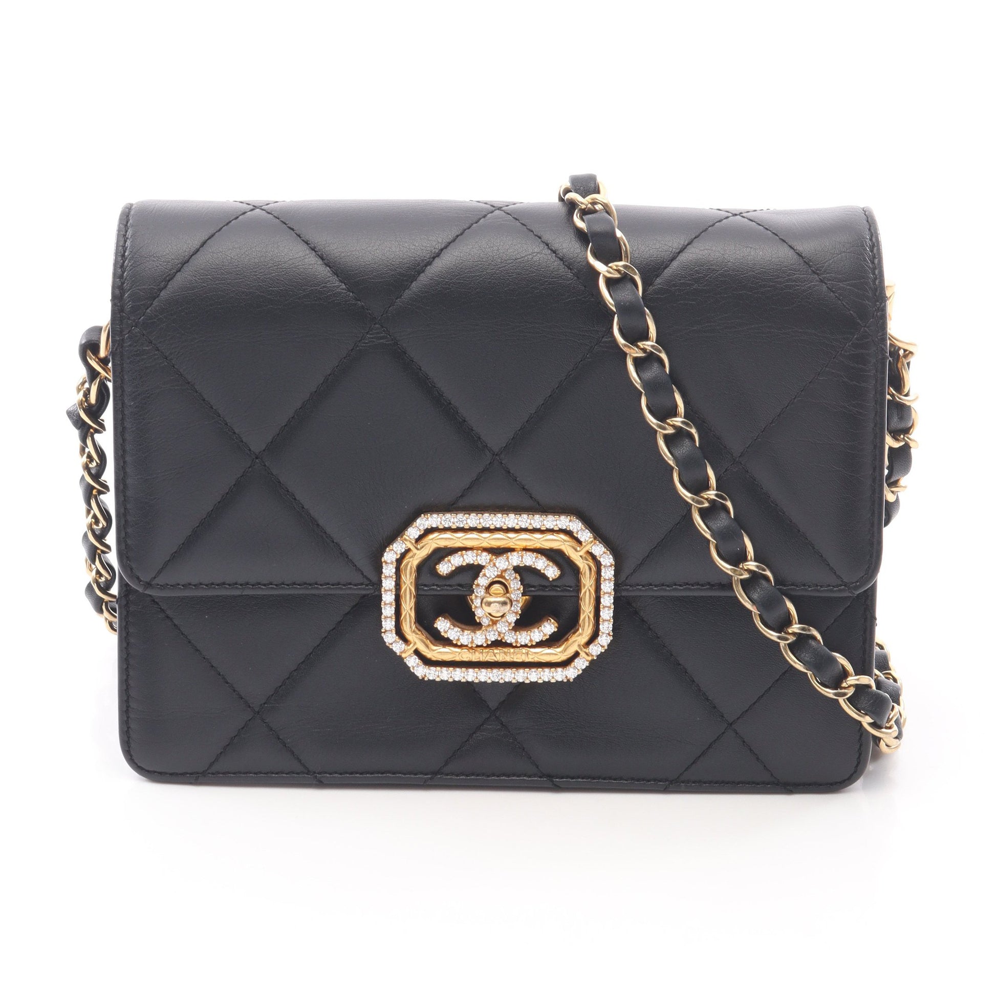 マトラッセ チェーンショルダーバッグ ラムスキン ブラック ゴールド金具 シャネル バッグ CHANEL