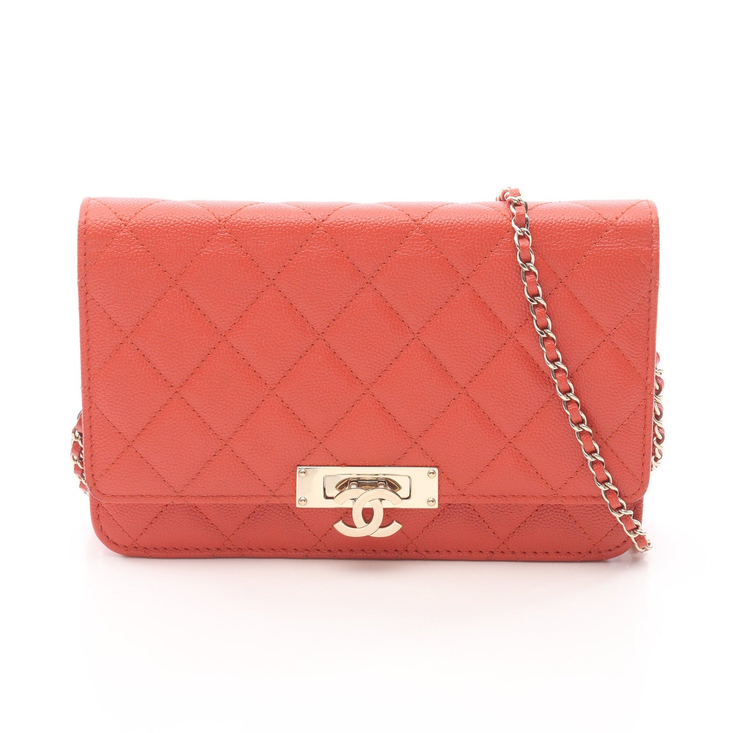 マトラッセ ココロック チェーンウォレット キャビアスキン オレンジ ゴールド金具 シャネル バッグ CHANEL