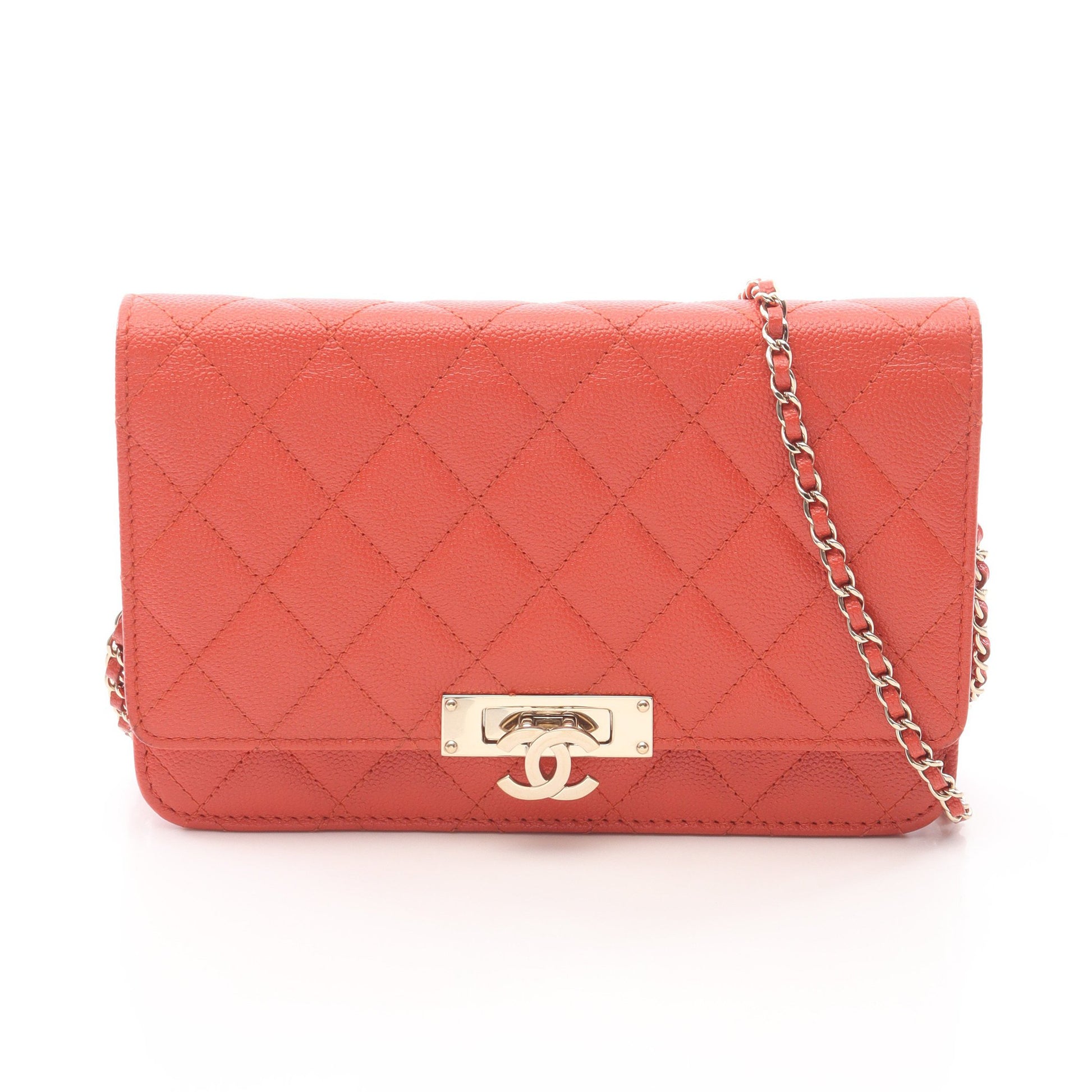 マトラッセ ココロック チェーンウォレット キャビアスキン オレンジ ゴールド金具 シャネル バッグ CHANEL