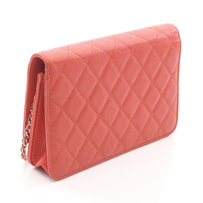 マトラッセ ココロック チェーンウォレット キャビアスキン オレンジ ゴールド金具 シャネル バッグ CHANEL