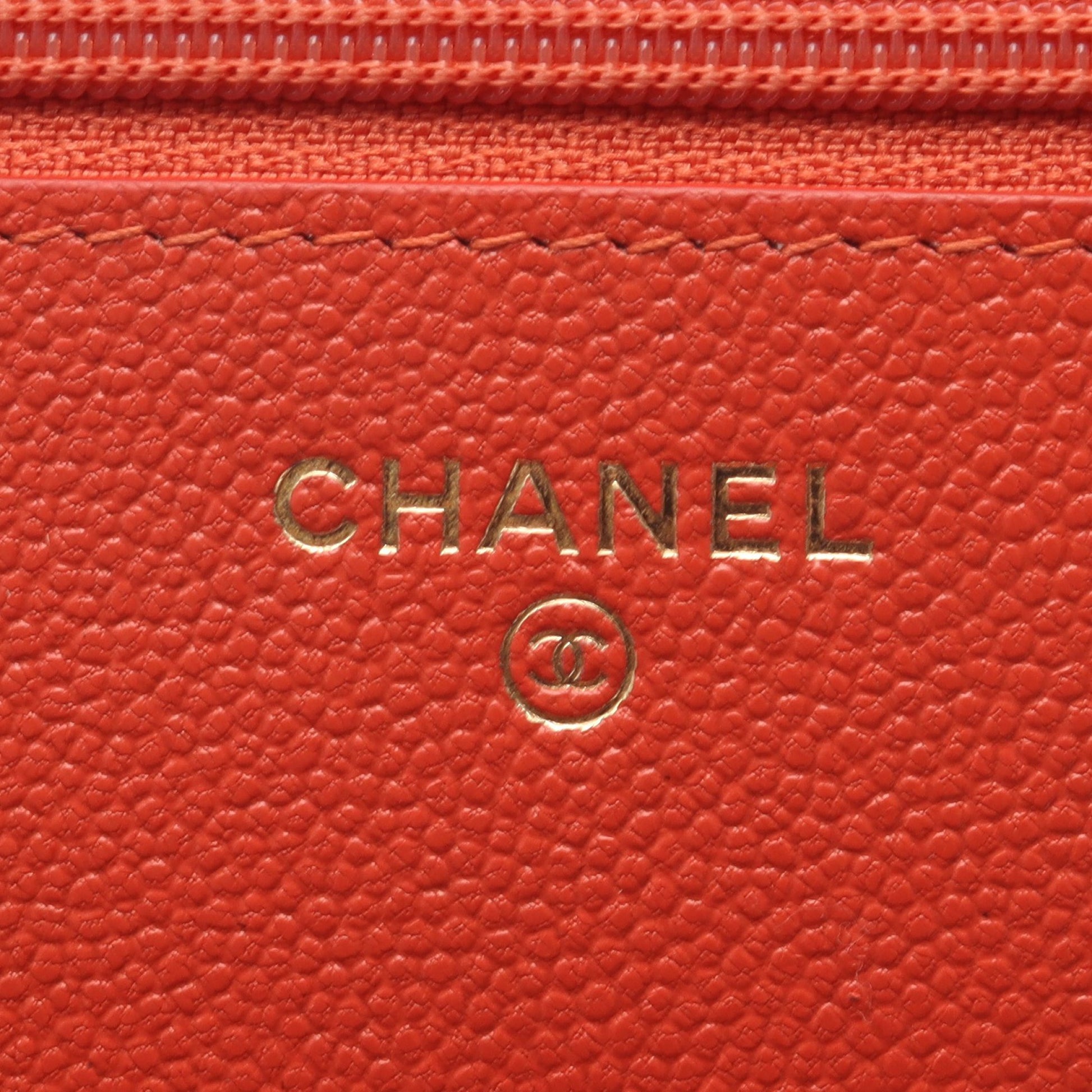 マトラッセ ココロック チェーンウォレット キャビアスキン オレンジ ゴールド金具 シャネル バッグ CHANEL