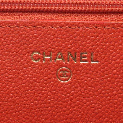 マトラッセ ココロック チェーンウォレット キャビアスキン オレンジ ゴールド金具 シャネル バッグ CHANEL