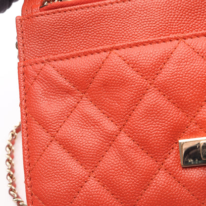 マトラッセ ココロック チェーンウォレット キャビアスキン オレンジ ゴールド金具 シャネル バッグ CHANEL