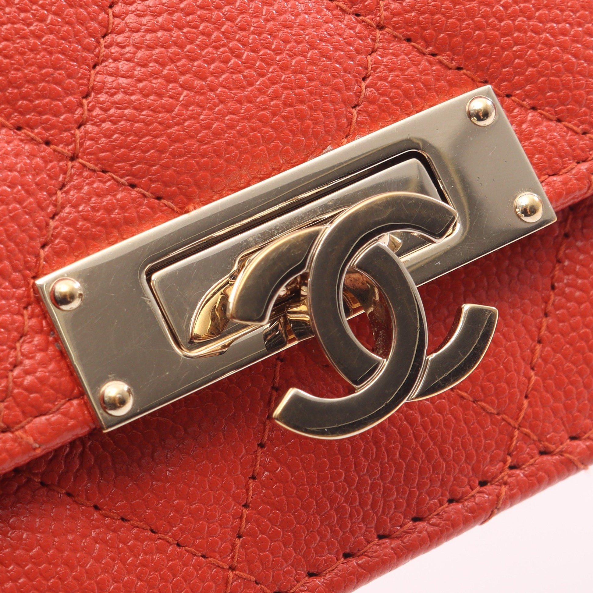 マトラッセ ココロック チェーンウォレット キャビアスキン オレンジ ゴールド金具 シャネル バッグ CHANEL