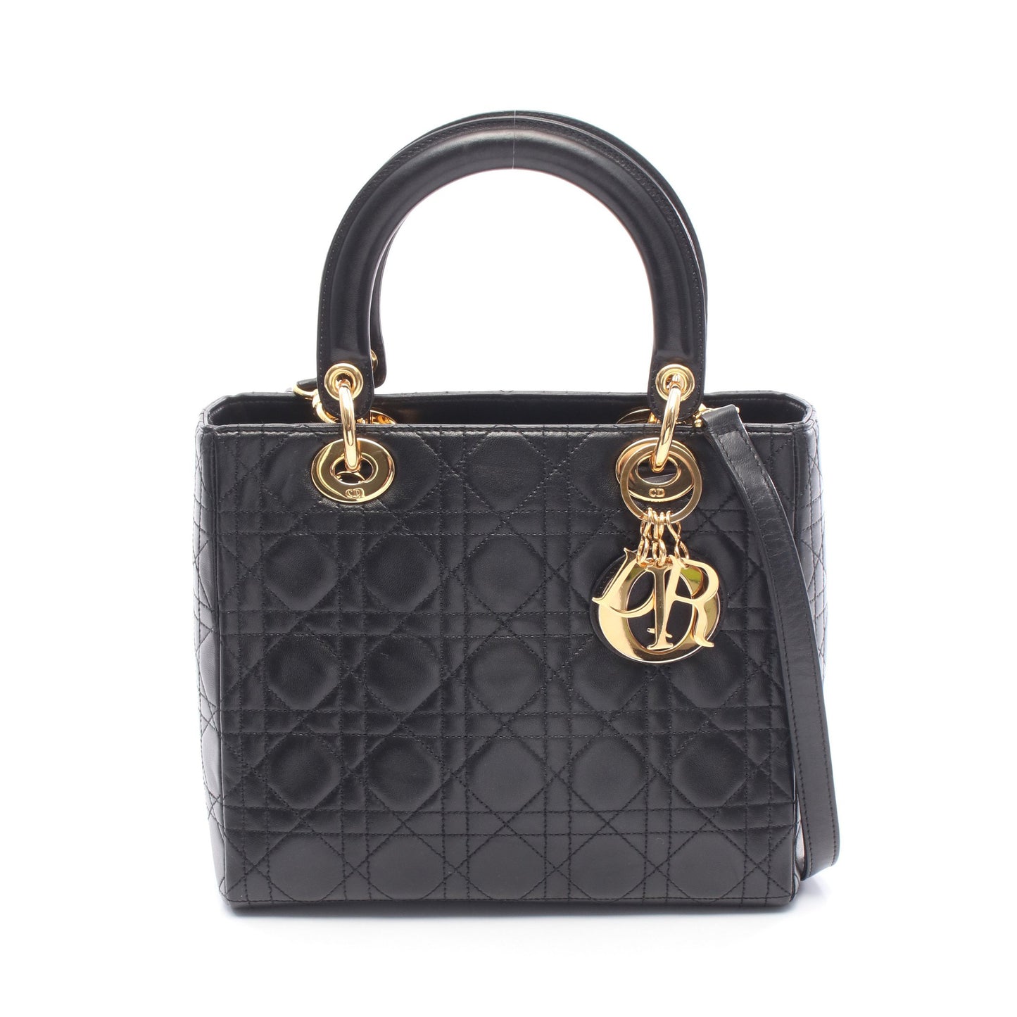 LADY DIOR レディディオール カナージュ ハンドバッグ レザー ブラック 2WAY クリスチャンディオール バッグ Christian Dior