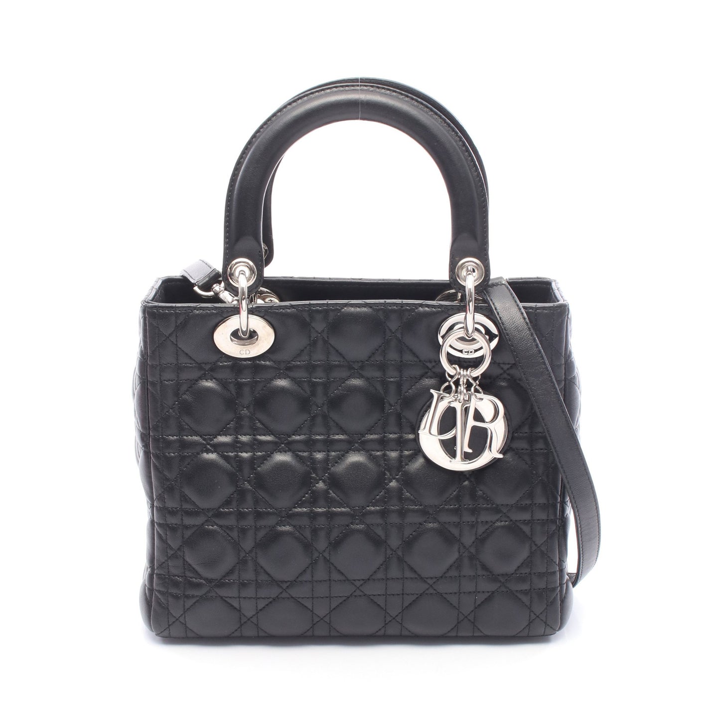 LADY DIOR レディディオール カナージュ ハンドバッグ レザー ブラック 2WAY クリスチャンディオール バッグ Christian Dior