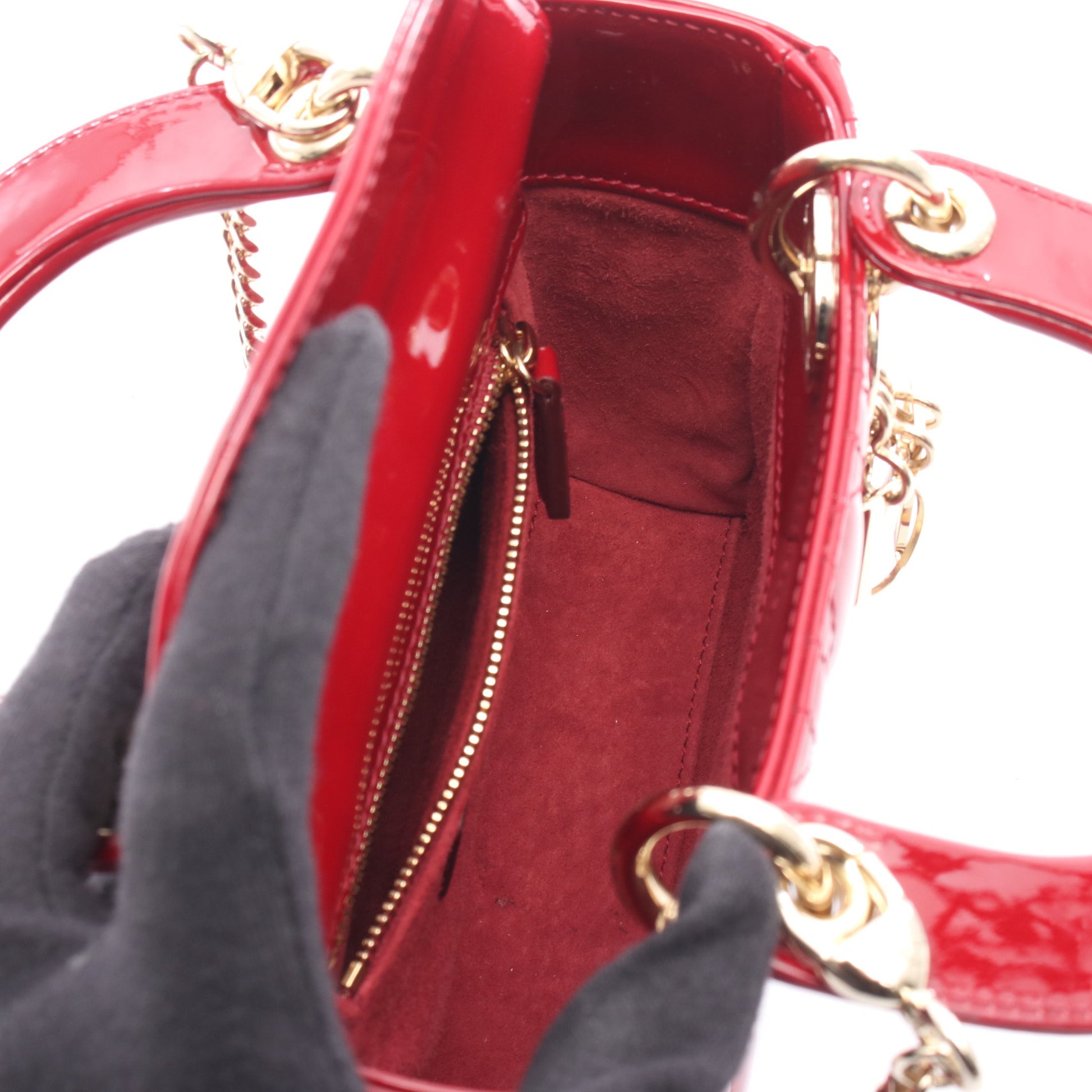 レディディオール ミニ ハンドバッグ エナメルレザー レッド 2WAY クリスチャンディオール バッグ Christian Dior