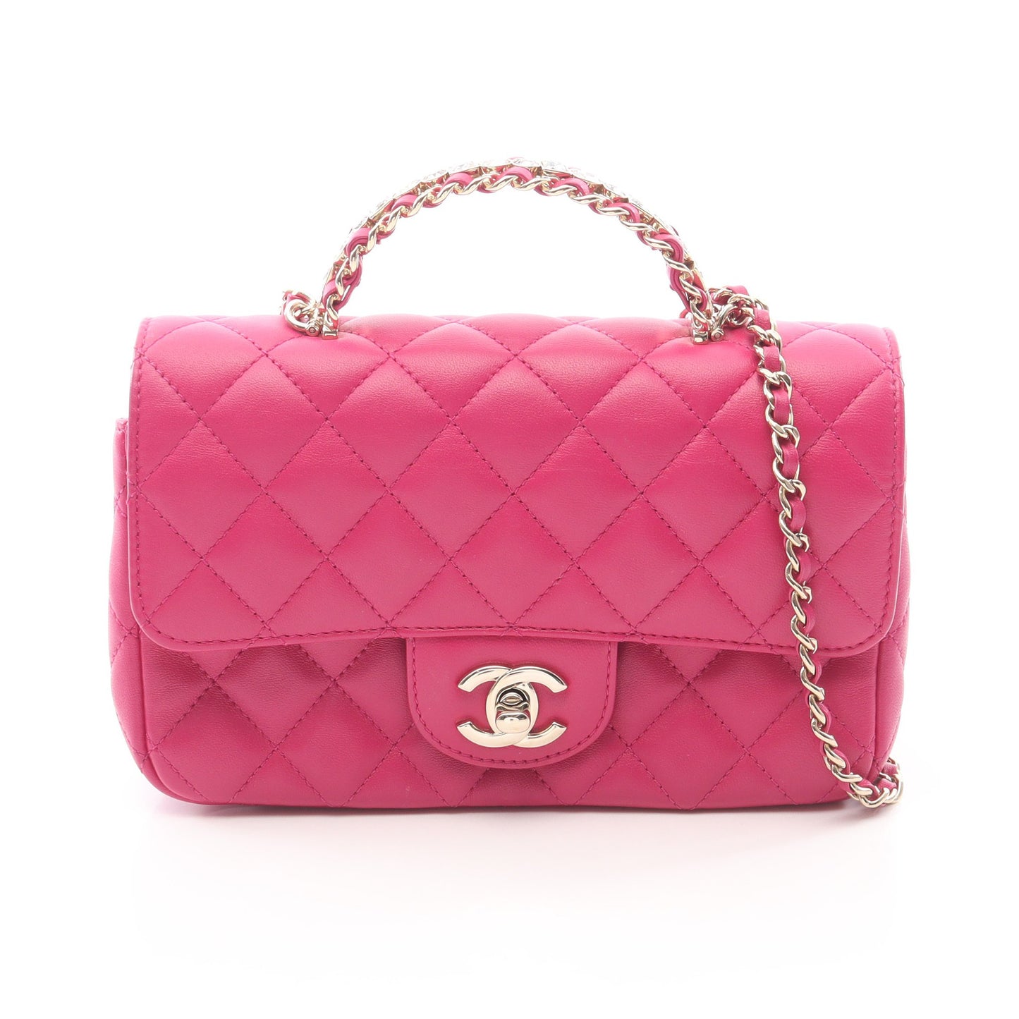 マトラッセ トップハンドル チェーンショルダーバッグ ラムスキン ピンクパープル ゴールド金具 シャネル バッグ CHANEL