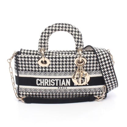 LADY D-JOY ミディアム ハンドバッグ 千鳥格子 キャンバス ブラック ホワイト 2WAY クリスチャンディオール バッグ Christian Dior