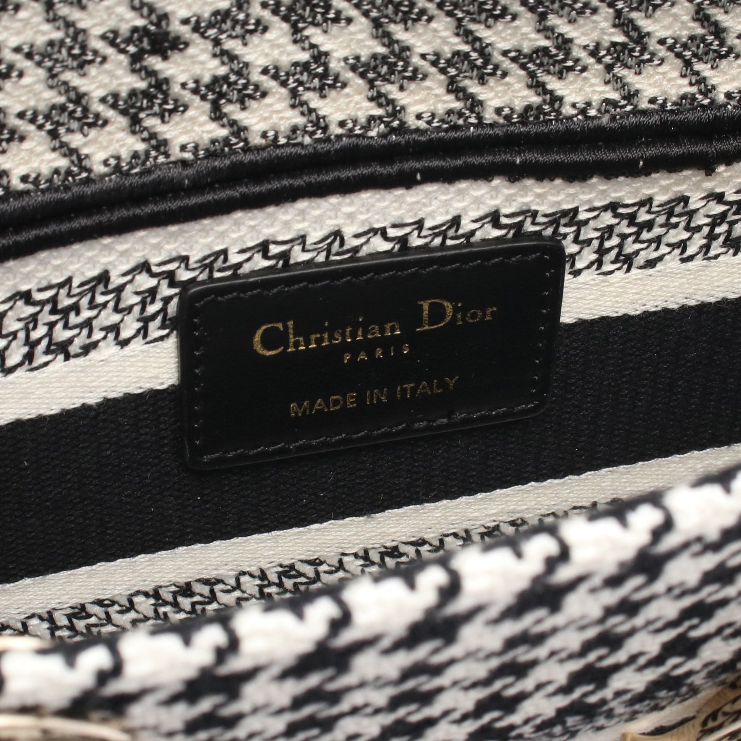 LADY D-JOY ミディアム ハンドバッグ 千鳥格子 キャンバス ブラック ホワイト 2WAY クリスチャンディオール バッグ Christian Dior