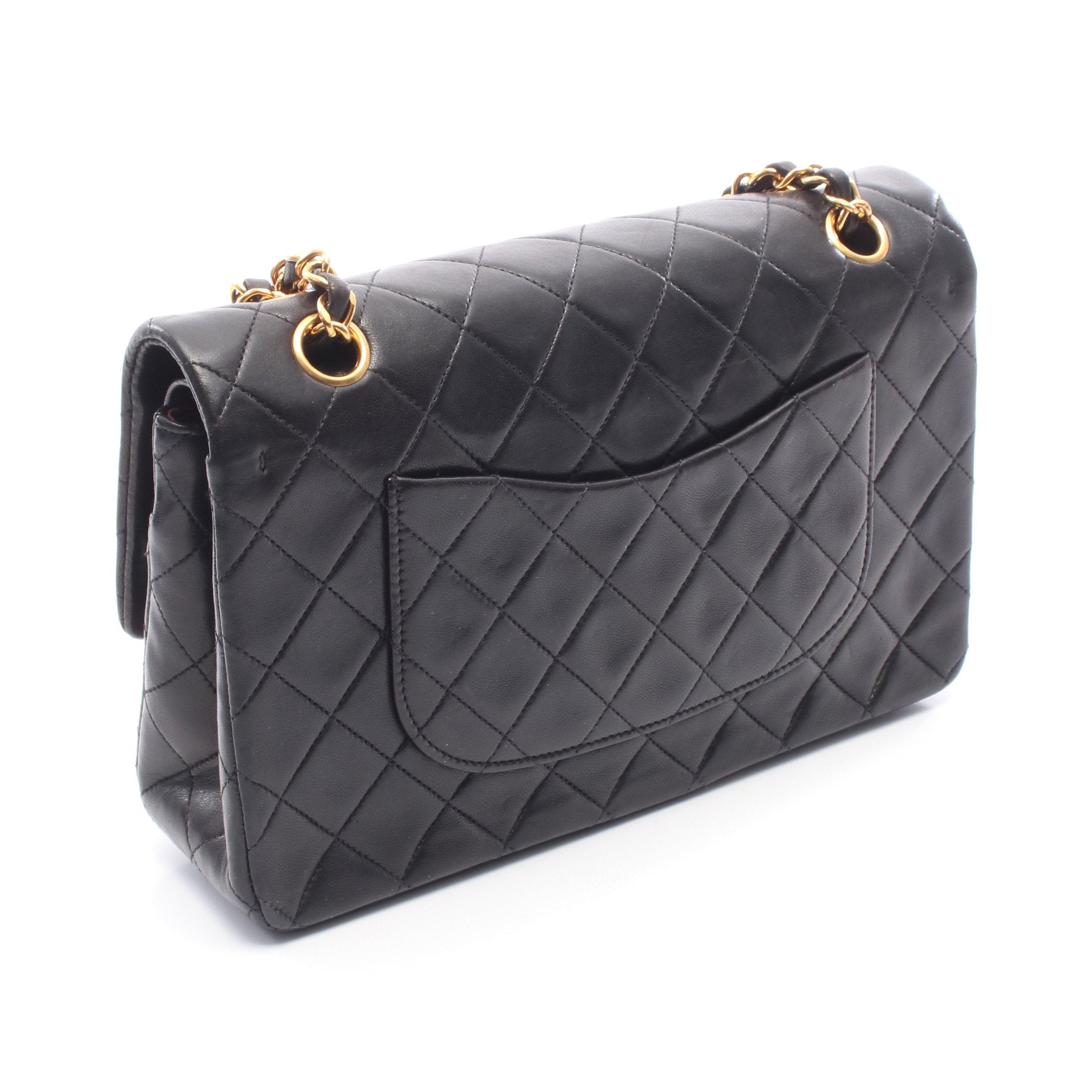 マトラッセ Wフラップ Wチェーンショルダーバッグ ラムスキン ブラック