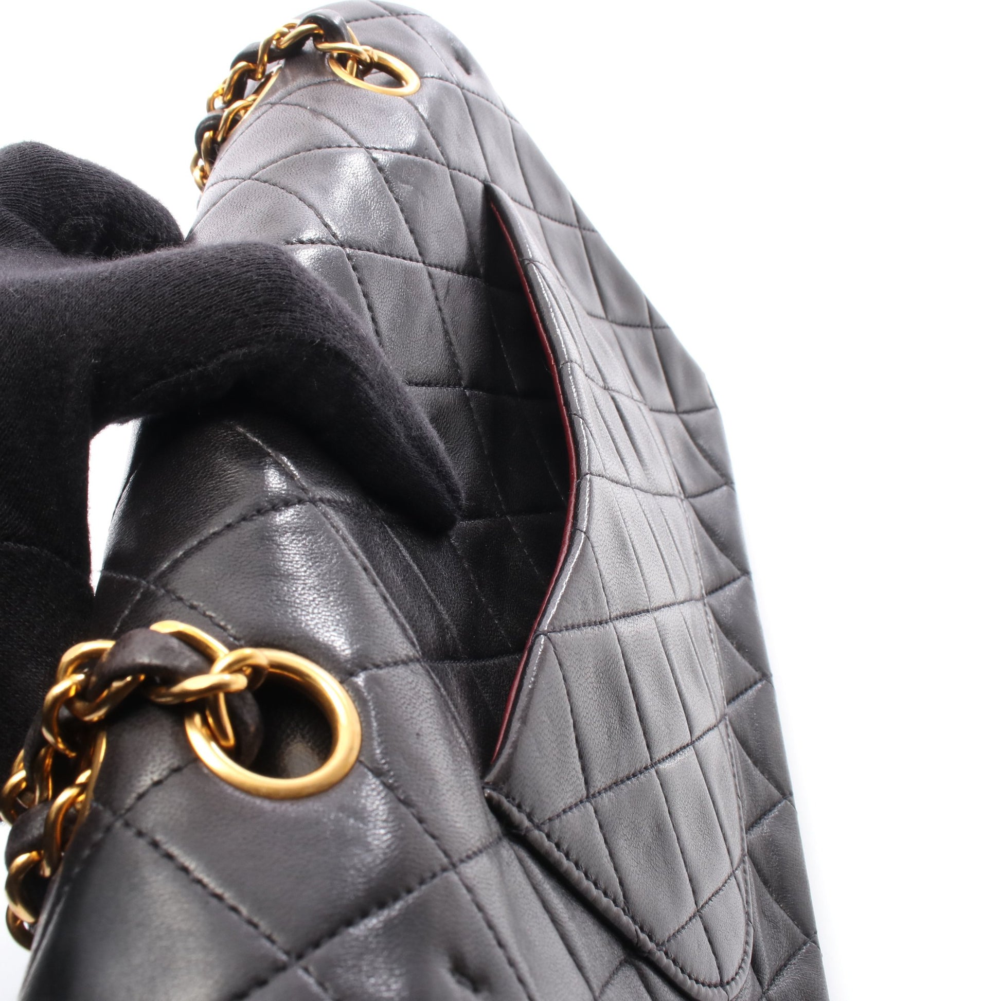 マトラッセ Wフラップ Wチェーンショルダーバッグ ラムスキン ブラック ゴールド金具 シャネル バッグ CHANEL