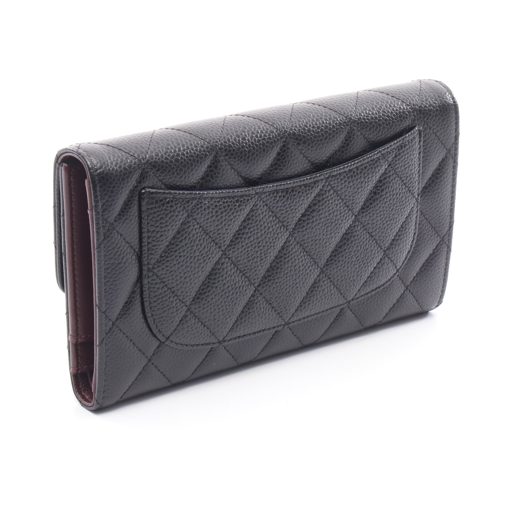 マトラッセ 三つ折り長財布 キャビアスキン ブラック シルバー金具