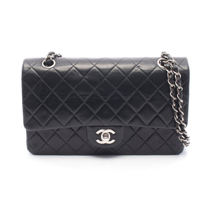 マトラッセ Wフラップ Wチェーンショルダーバッグ ラムスキン ブラック シルバー金具 シャネル バッグ CHANEL