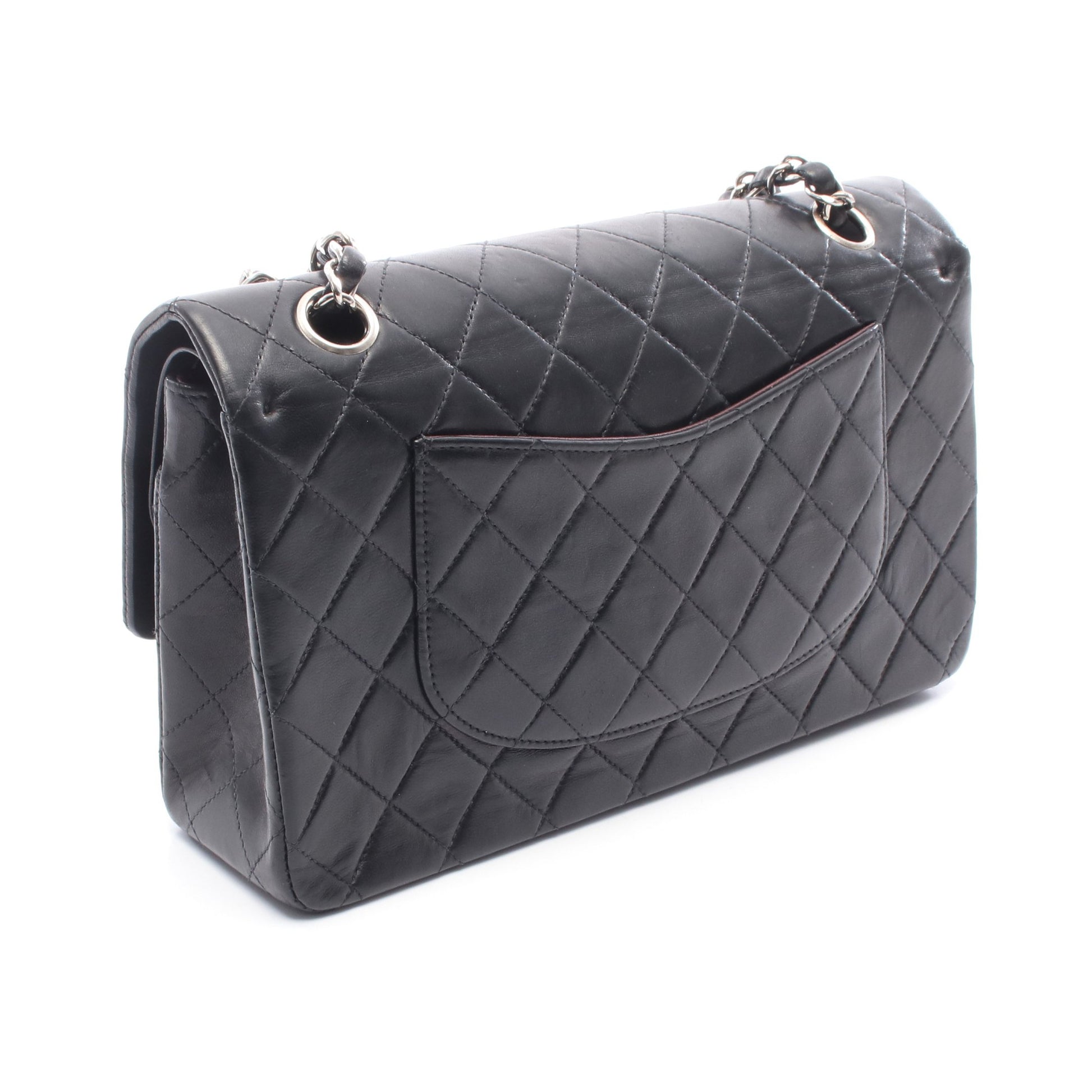 マトラッセ Wフラップ Wチェーンショルダーバッグ ラムスキン ブラック シルバー金具 シャネル バッグ CHANEL