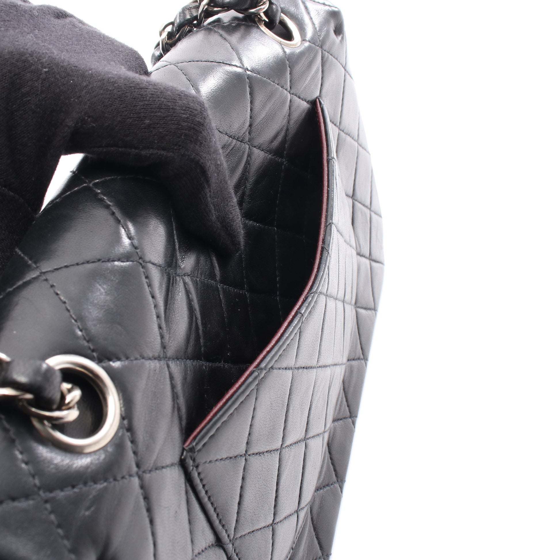 マトラッセ Wフラップ Wチェーンショルダーバッグ ラムスキン ブラック シルバー金具 シャネル バッグ CHANEL