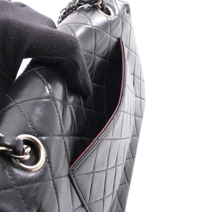 マトラッセ Wフラップ Wチェーンショルダーバッグ ラムスキン ブラック シルバー金具 シャネル バッグ CHANEL