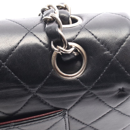 マトラッセ Wフラップ Wチェーンショルダーバッグ ラムスキン ブラック シルバー金具 シャネル バッグ CHANEL