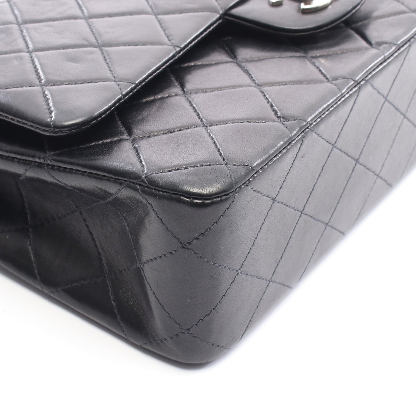 マトラッセ Wフラップ Wチェーンショルダーバッグ ラムスキン ブラック シルバー金具 シャネル バッグ CHANEL