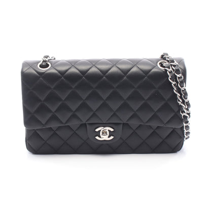 マトラッセ Wフラップ Wチェーンショルダーバッグ ラムスキン ブラック シルバー金具 シャネル バッグ CHANEL