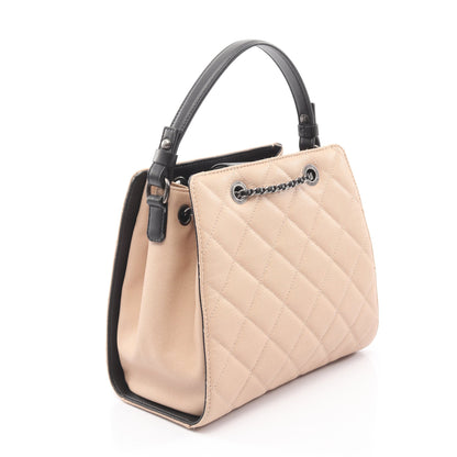 CCバケット ハンドバッグ キャビアスキン レザー ライトベージュ ブラック アンティークシルバー金具 2WAY シャネル バッグ CHANEL